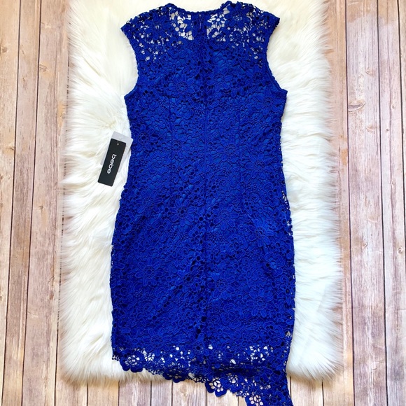 Bebe Lace Sleeveless Asymmetrical Cobalt Dress - Picture 4 of 5